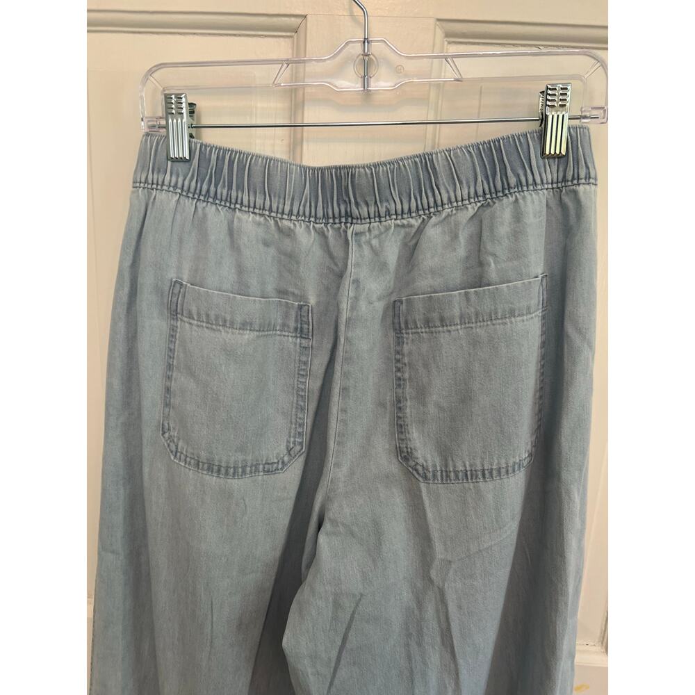 NEW Loft Breezy Wide Leg Crop Pants Chambray Blue 100% Cotton Pull On Women's S - Picture 9 of 14